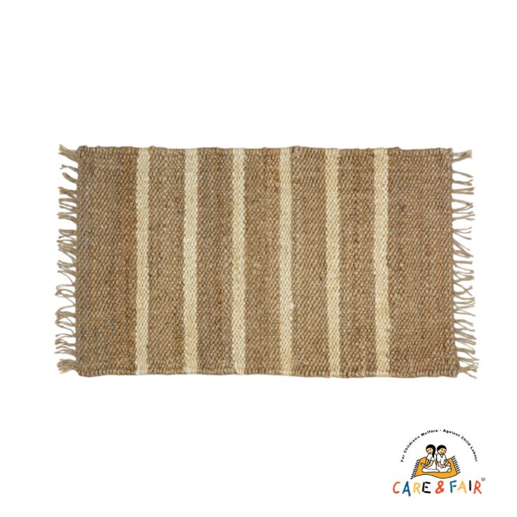 dørmåtte jute natural with white stripes natur med hvide stirber care&fair certificeret